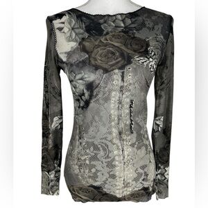 PATRICK GERARD / Black & Gray Sheer Shirt / Size 2